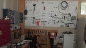 work shop tools on wall